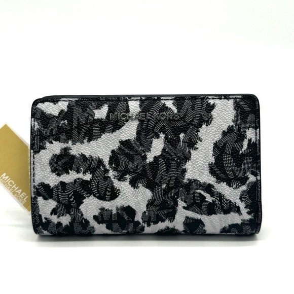 Michael Kors Medium Empire Leopard Logo Snap ZA Wallet Black Multi - Picture 1 of 10